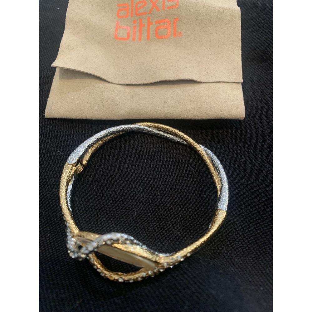 Alexis Bittar Signed Mother Of Pearl Cuff Bracelet Magnetic Closure Mixed Metal